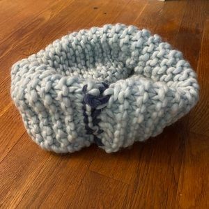 Hand knitted light blue infinity scarf